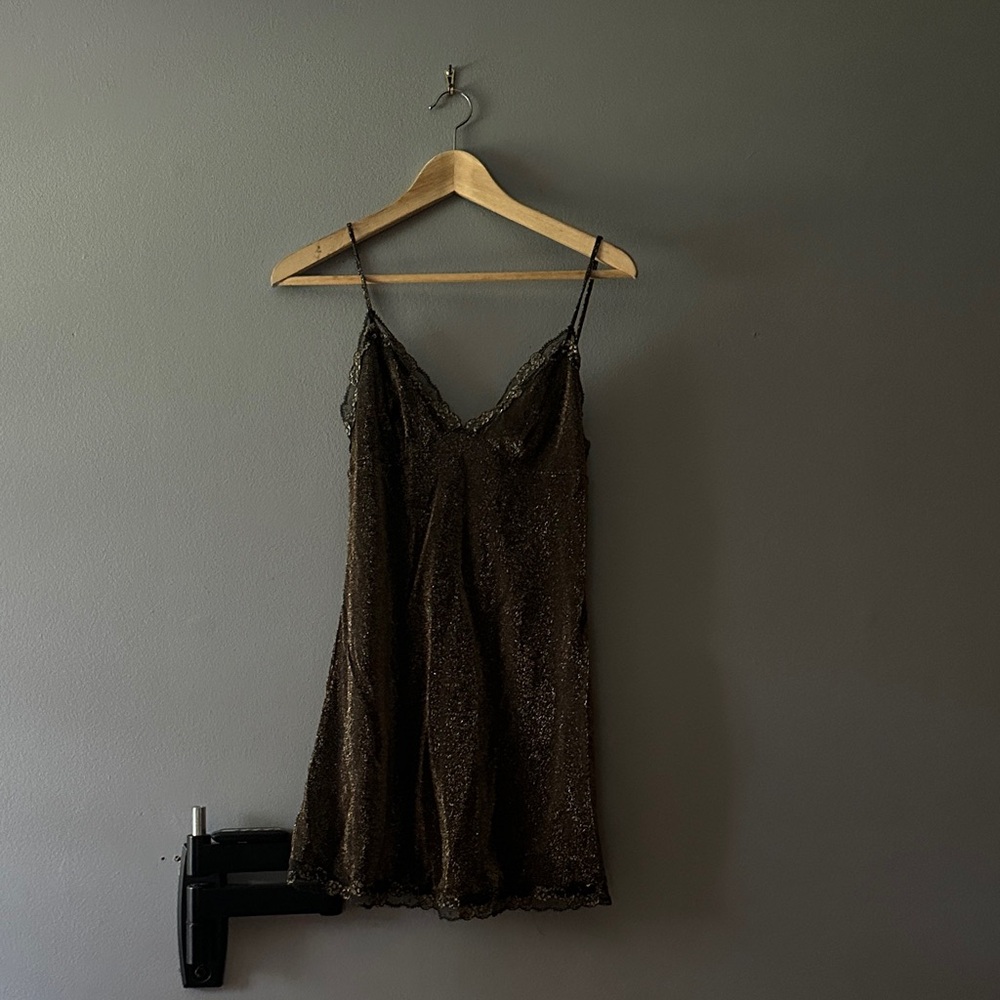 Vintage Victoria’s Secret - Brown/Gold Sparkly Lace Slip Dress